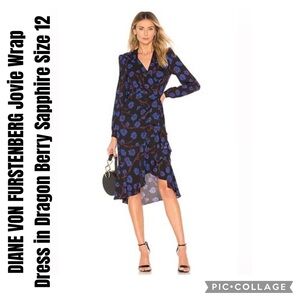 DIANE VON FURSTENBERG Jovie Wrap Dress in Dragon Berry Sapphire Size 12
